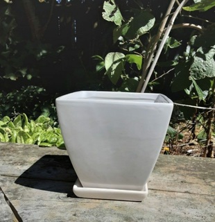 Small square ceramic pot, white
